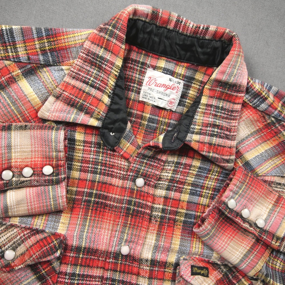 Thrashed 60s VTG Wrangler Distressed Flannel Plaid Pearl Men M Shirt Skate Surf